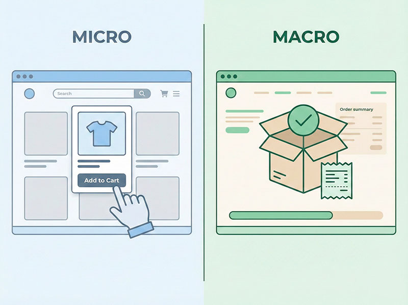 Illustration of micro vs macro conversion on an online store