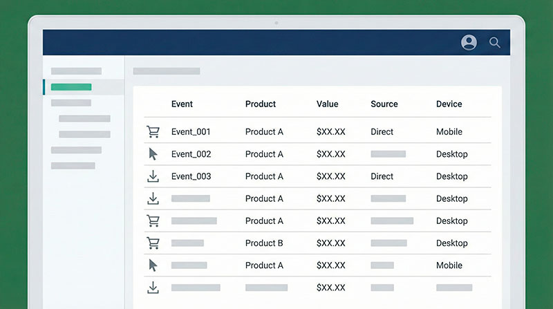 Table-style view of an event schema for an online store