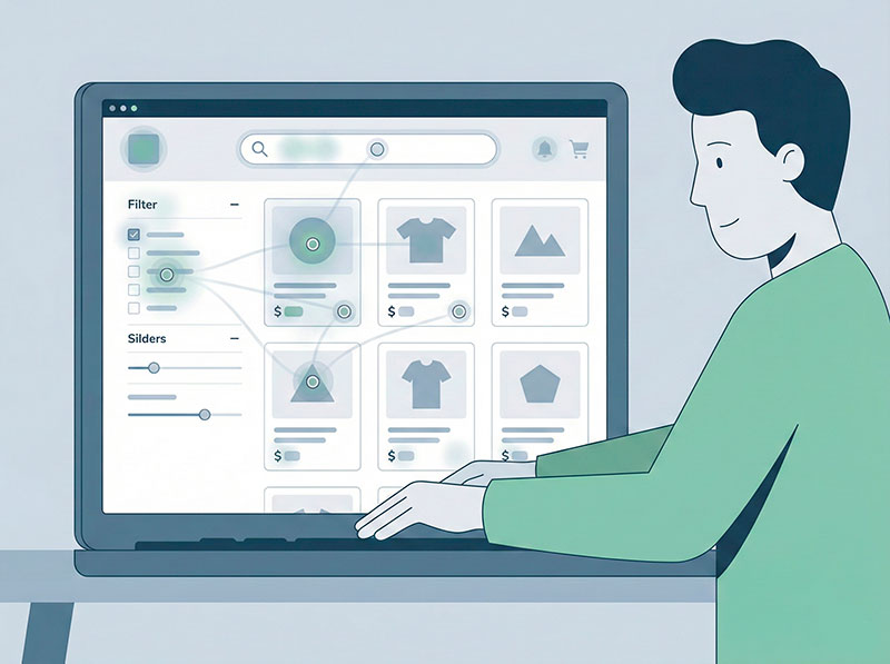 User exploring an online store with filters and search